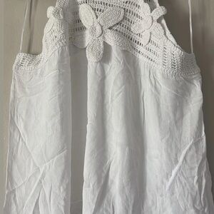 Crochet Trim White Women's Tank Top